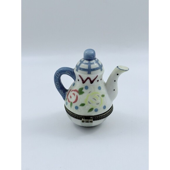 Vintage Miniature Teapot Trinket Box Hinged Lid Set Of 4 Flowers & Fruit - Picture 7 of 11